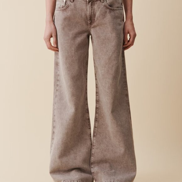 Wide Leg High-Rise Jeans in Taupe - Women's Flared Denim - Picture 4 of 6